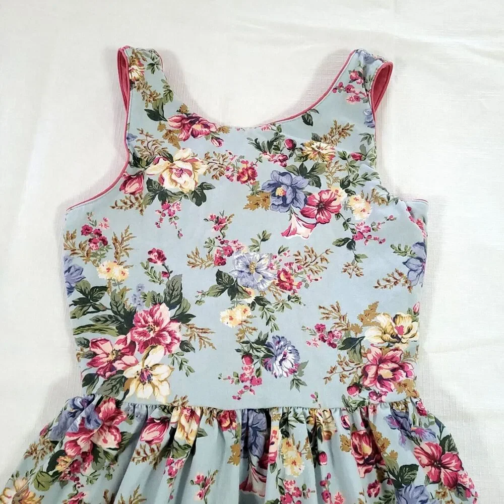polo Ralph Lauren Floral Sundress L Blue Peep Hole Back Shabby cottage Chic‎